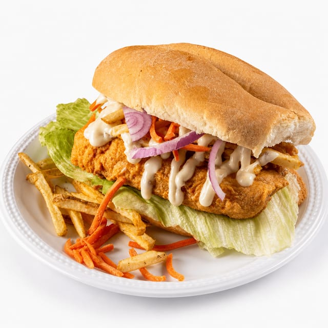 Fish & chips on a bun sandwich.