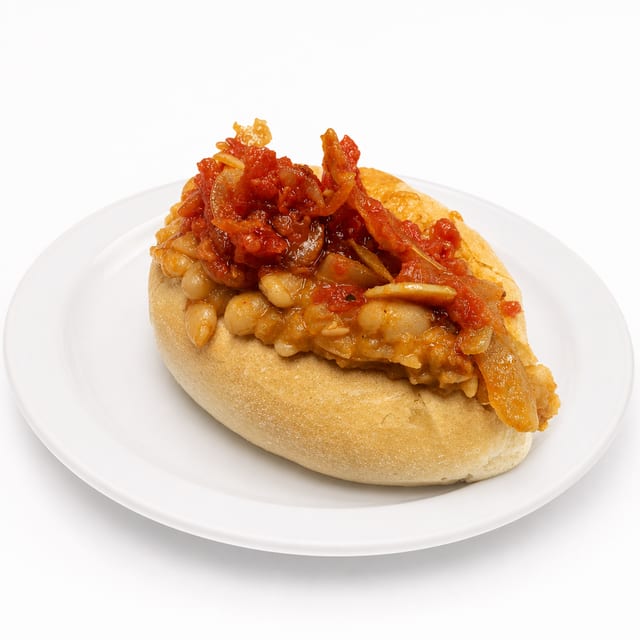 Baked bean with cebolada sandwich.