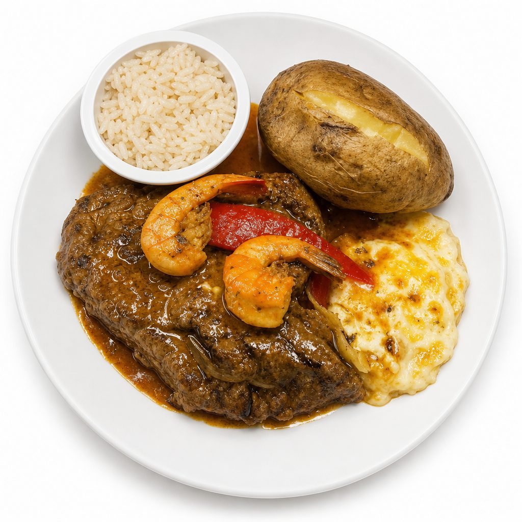 Sirloin steak & shrimp plate.