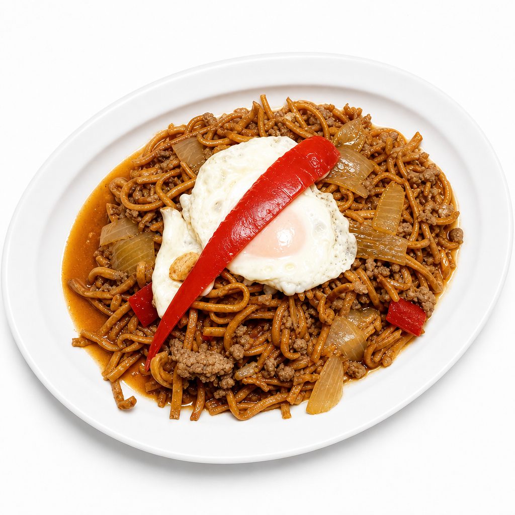 Portuguese steak chow mein plate.