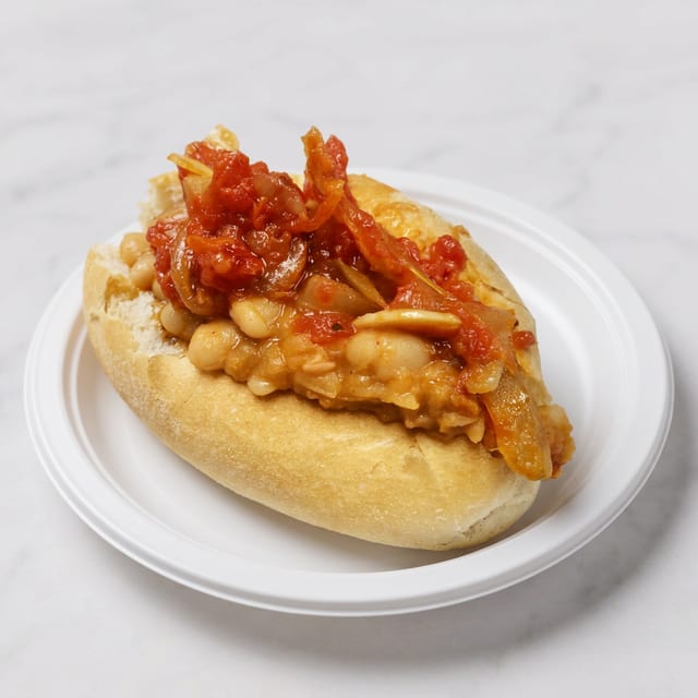 Baked bean with cebolada sandwich.