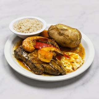Sirloin steak & shrimp plate