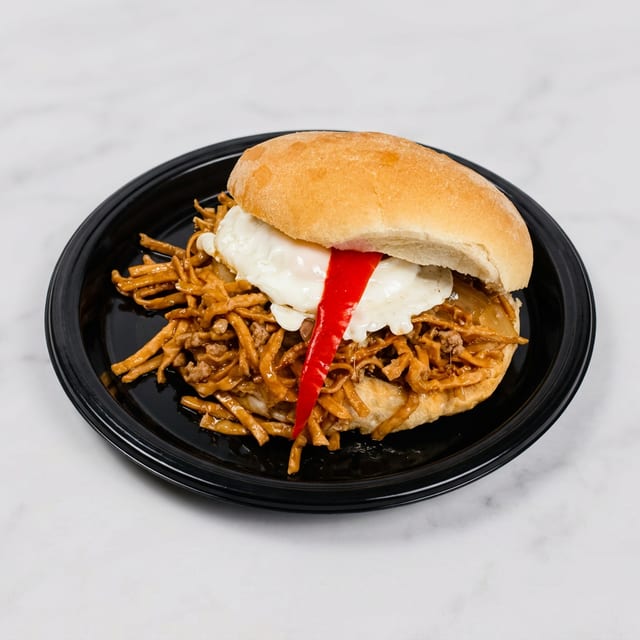 Portuguese steak chow mein sandwich.